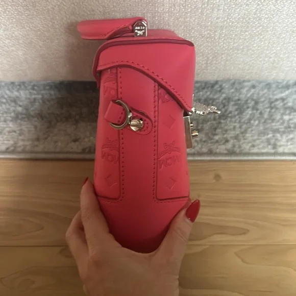 MCM  Calfskin Ottomar Monogram Mini Soft Berlin Crossbody Teaberry - Picture 4 of 7